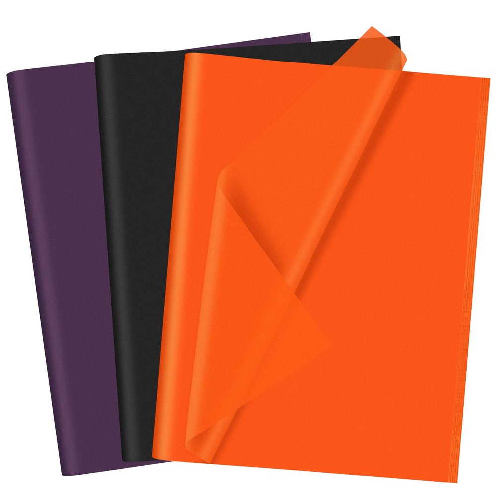 CHRORINE 60 Sheets Halloween Tissue Paper Multicolor Art Gift Wrapping Tissue Paper Bulk for DIY Crafts Decor Halloween Holiday Party Orange/Purple/Black