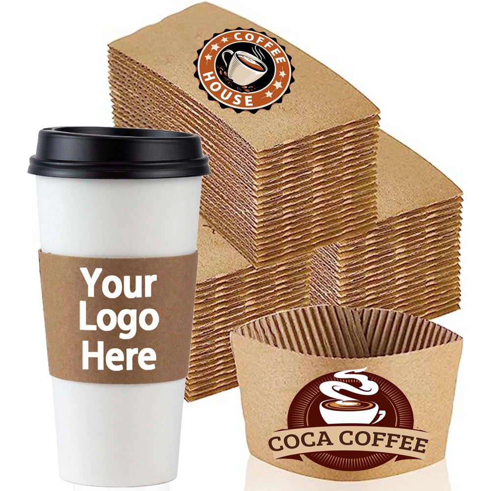 1000PCS Custom Bulk Coffee Cup Sleeves Personalized Disposable Paper Cup Sleeves for Cold/Hot Coffee/Water/Juice/Restaurant/Home/Stores/Cafes (1000)