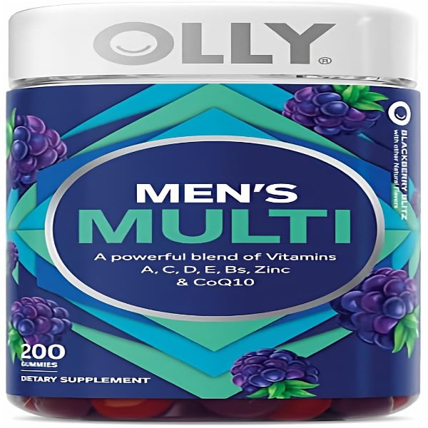 OLLY Men's Multivitamin Gummy, Overall Health and Immune Support, Vitamins A, C, D, E, B, Lycopene, Zinc, Adult Chewable Vitamin, BlackBerry, (200)