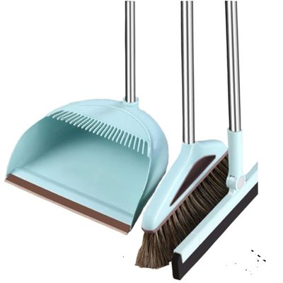 Broom and Dustpan Set Broom Dustpan Combo,Dust Pan Household Broom Mane Bristle Floor Squeegee Blue N-3x Three Pcs -Round