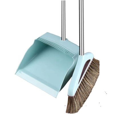 Broom and Dustpan Set Broom Dustpan Combo,Dust Pan Household Broom Mane Bristle Blue N-47 Two Pcs -Square