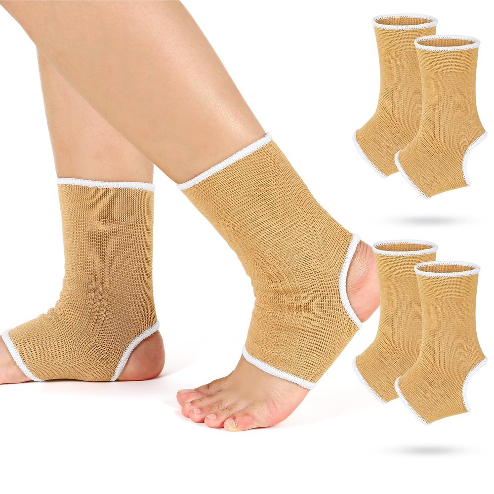 Haysandy 4 Pieces/ 2 Pair Kids Ankle Support Brace Elastic Kids Compression Socks Knitted Ankle Sleeve for Jogging Running Fitness(Beige,10-15 Years)
