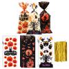 150 Pieces 3 Designs Halloween Candy Bags Treat Bags with Twist Ties, Pumpkin Witches Happy Halloween Clear Cellophane Goodie Snack Bags for Boys Girls Trick or Treat Party Favor Decorations view 1
