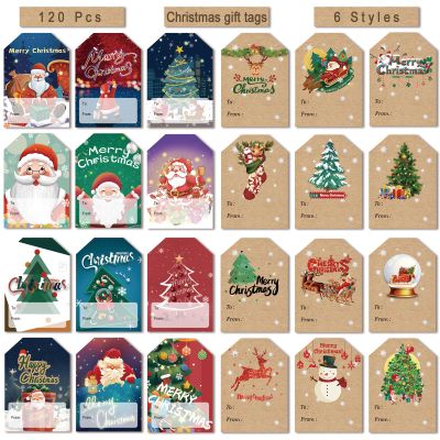 120 Pcs Christmas Self Adhesive Gift Tag Stickers - 24 Patterns Holiday Labels for Santa, Snowman, Tree, Reindeer Present Name Labels - DIY Xmas Kraft Paper Stickers