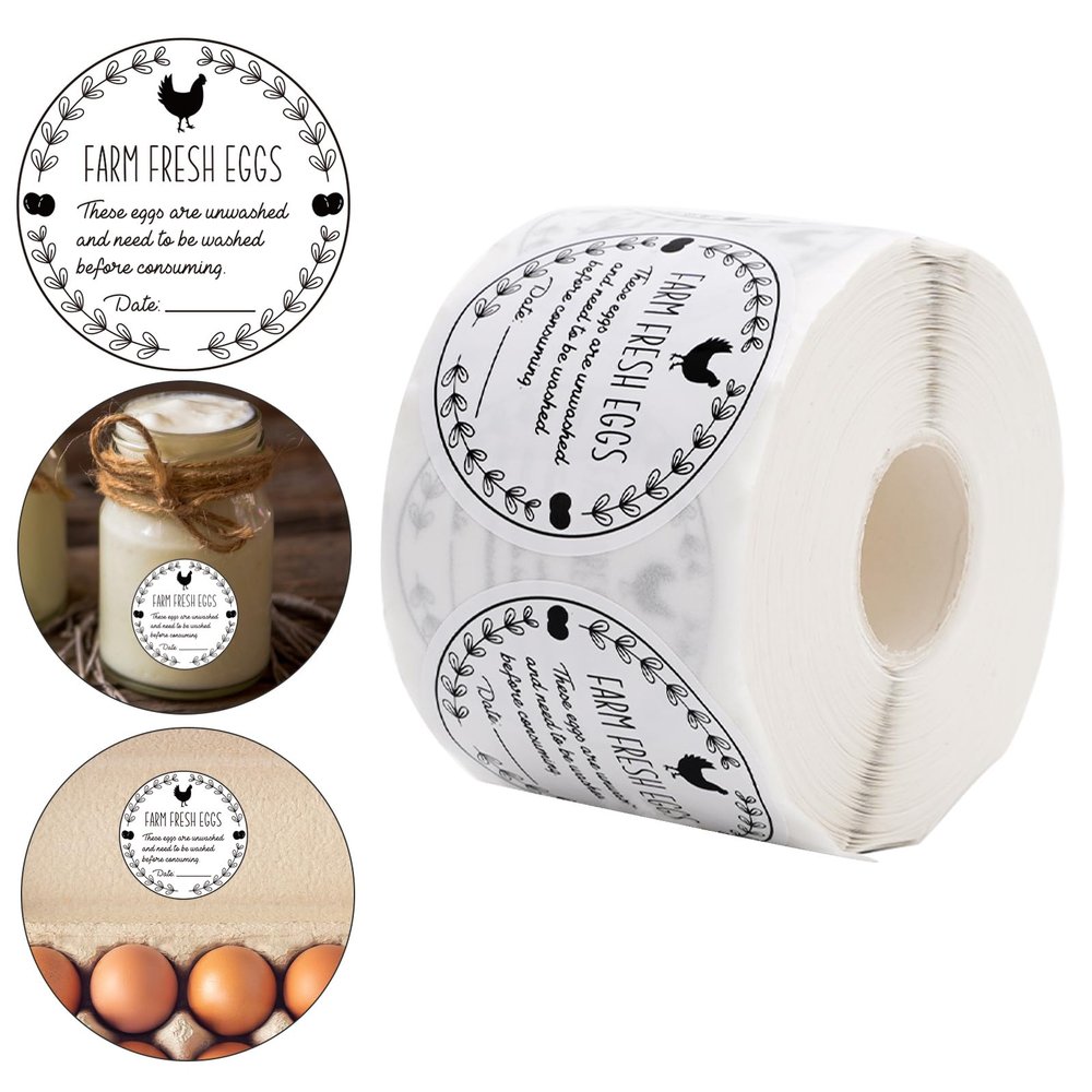 AnyDesign 500pcs Farm Fresh Eggs Stickers 2 Inch Farmers Market Packaging Stickers Wheat Ear Unwashed Eggs Writable Label Decal for Business Farm Fresh Produce Egg Cartoon Labeling