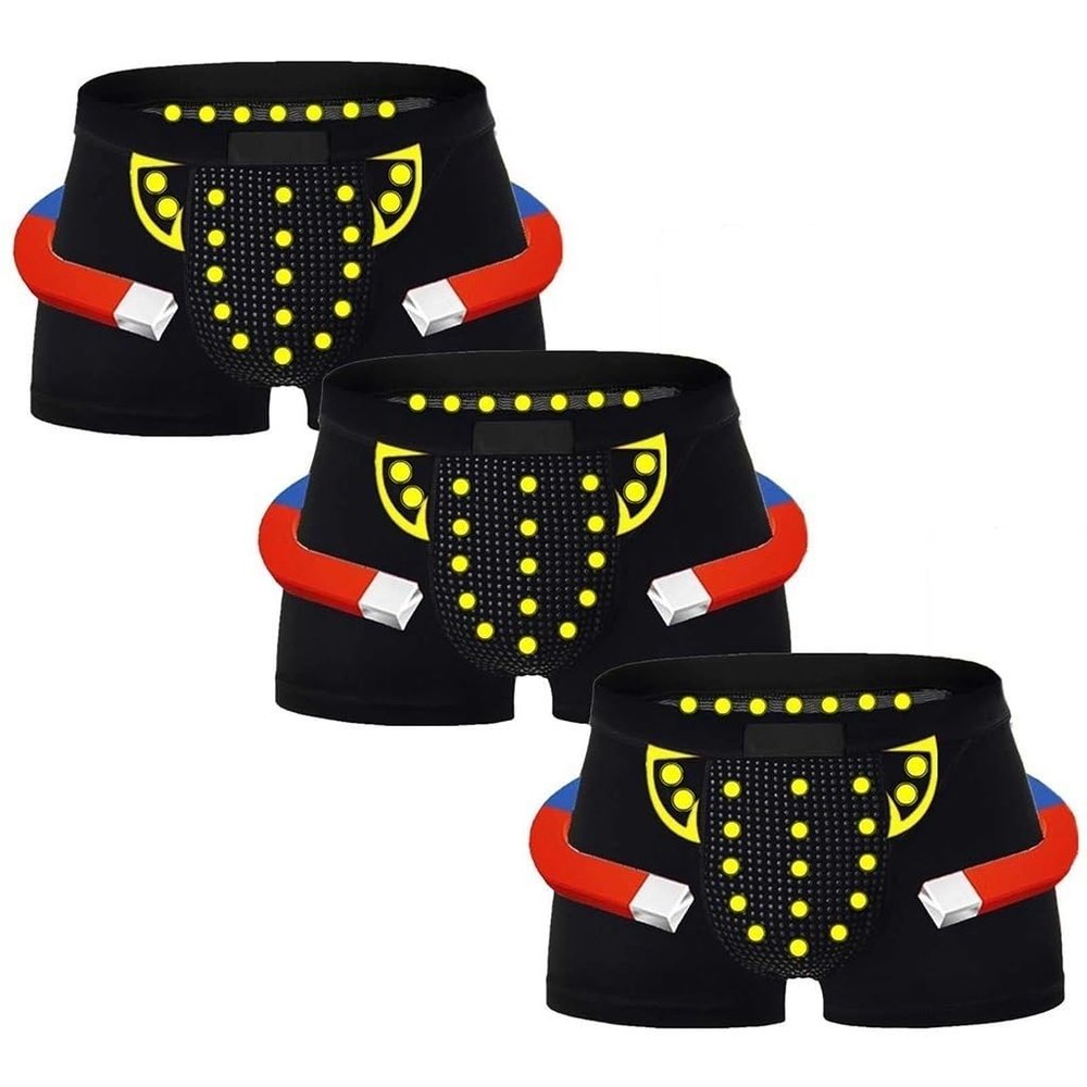 3 Pcs Men Magneticeft Energy Field Therapy Boxer Briefs Breathable Underwear Tourmaline Panties Enlargement Shorts Pant (Color : 3pcs-Black, Size : Large)