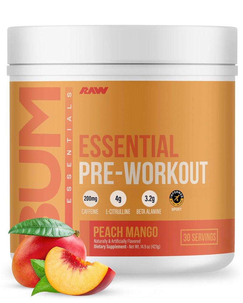 RAW Nutrition - Essential Pre - Chris Bumstead Pre Workout Formula, Sports Nutrition Pre-Workout Powders | Men & Womens Drink, Energy Powder for Working Out (Peach Mango)
