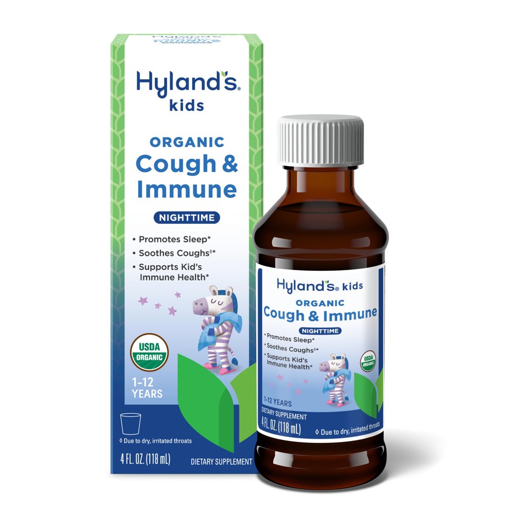 Hyland's Kids Nighttime Organic Cough Syrup and Immune Support with Agave, Elderberry and Pomegranate, Soothes Cough, and Supports Immunity, 4 Fl. Oz.