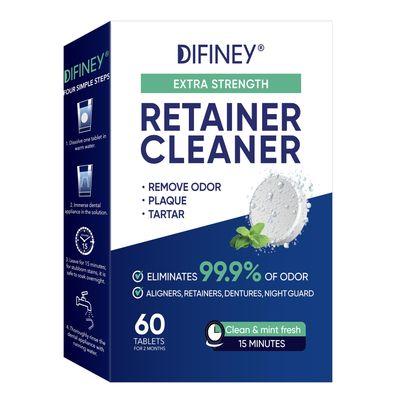 Cleaner Tablets for Difiney Anti Snoring Device: Retainer Cleaner for Invisalign, Night Guard Deep Denture Cleaning  Odor, Stain & Plaque Remover  60 Mint Tablets, 2-Month Supply