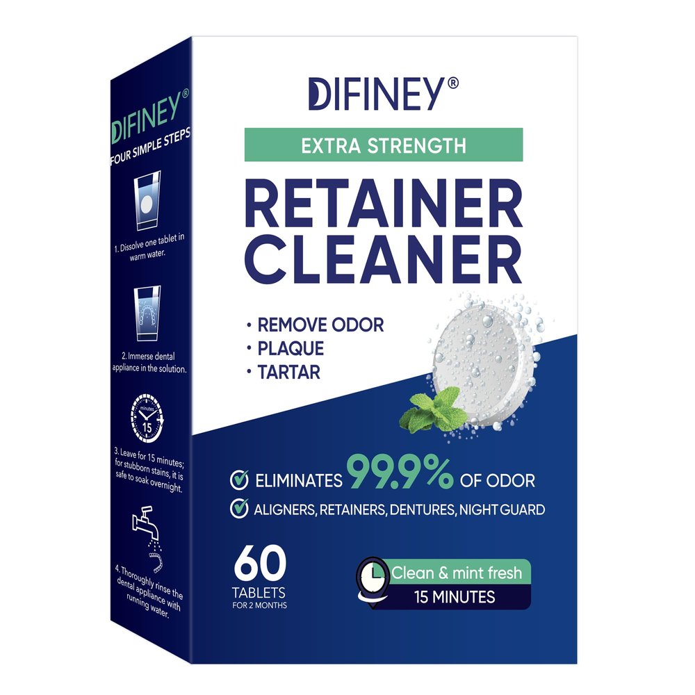 Cleaner Tablets for Difiney Anti Snoring Device: Retainer Cleaner for Invisalign, Night Guard Deep Denture Cleaning  Odor, Stain & Plaque Remover  60 Mint Tablets, 2-Month Supply