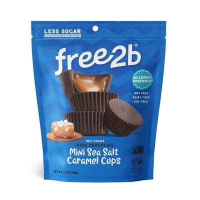 Free2b Sea Salt Caramel Mini Cups, Safe for School and Allergy Friendly - Gluten-Free, Dairy-Free, Nut-Free, and Soy-Free - Dark Chocolate, 3.5 oz Resealable Bag (Pack of 6)