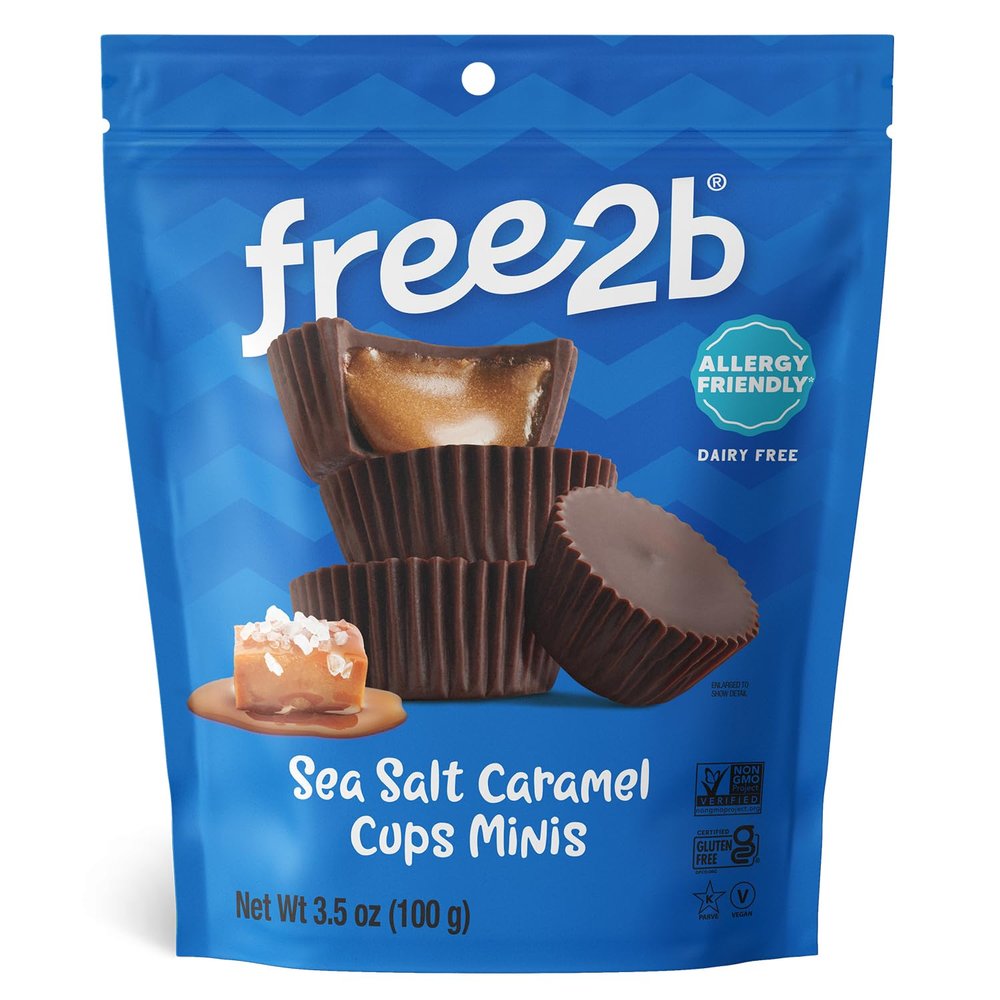 Free 2b Sea Salt Caramel Mini Cups, Safe for School and Allergy Friendly, Gluten-Free, Dairy-Free, Nut-Free, and Soy-Free, Resealable Bag (36 Sea Salt Caramel Cups)
