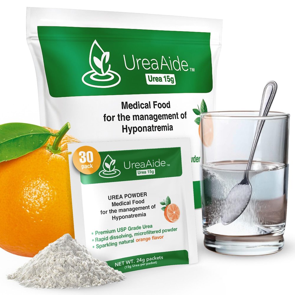 KidneyAide UreaAide Urea Powder Sparkling Natural Orange Flavor for Low Sodium 30 Packs Urea Powder for Hyponatremia, SIADH, Nephrologist Invented 100% Medical Grade Urea 15 gram Urea Per Packet