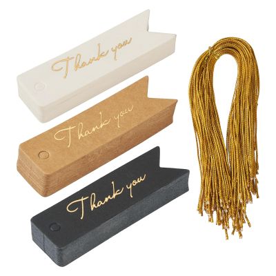 Craftdady 75Pcs Thank You Tags Cardboard Gift Tags with Golden Polyester Cord Blank Paper Tags for Gift Bags Birthdays Parties Wedding Favors Bridal Shower