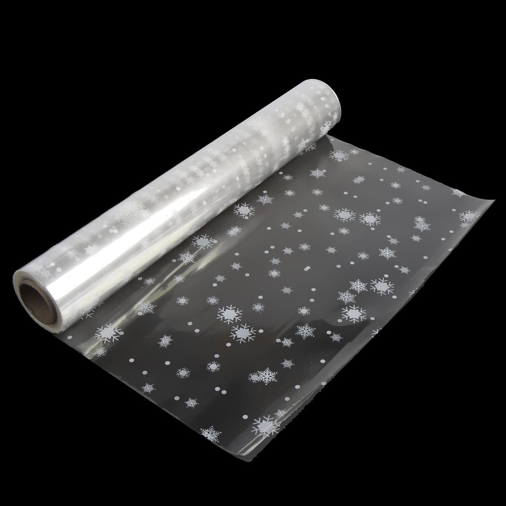 SULOLI Christmas Cellophane Wrap Roll - 32 In x 100 Ft Snowflakes Christmas Wrapping for Gifts Flowers Hampers Baskets