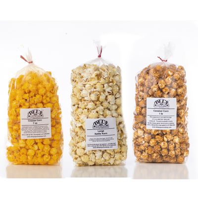 Del's Popcorn Variety Pack (Three Pack) - Gourmet Popcorn Gift Set (Cheese/Kettle/Caramel)