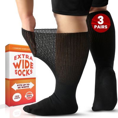 Wide Calf Socks, Extra Wide Diabetic Socks for Men and Women, Loose Fit Size 10-13 [3 Pairs]
