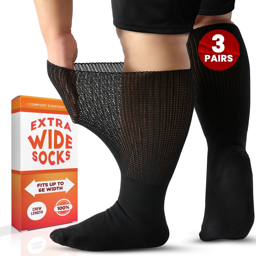 Wide Calf Socks, Extra Wide Diabetic Socks for Men and Women, Loose Fit Size 10-13 [3 Pairs]