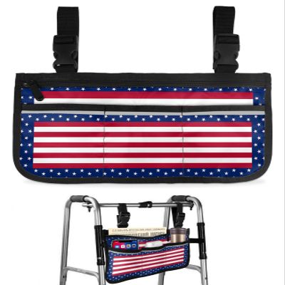 4th of July Wheelchair Side Bag Walker Bag, Patriotic American Star Red Striped Wheelchair Accessories Armrest Pouch, Organizer Storage Bag for Walkers, Rollators, Scooters, 7.3''x13''