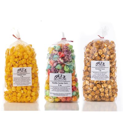 Del's Popcorn Variety Pack (Three Pack) - Gourmet Popcorn Gift Set (Cheese/Vanilla/Caramel)