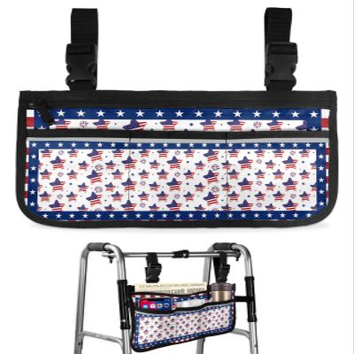 4th of July Wheelchair Side Bag Walker Bag, American Flag Star Red White Line Wheelchair Accessories Armrest Pouch, Organizer Storage Bag for Walkers, Rollators, Scooters, 7.3''x13''