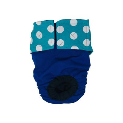 Barkertime Turquoise Polka Dot on Blue Premium Waterproof Cat Diaper, L, Without Tail Hole - Made in USA