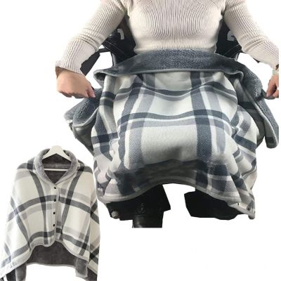 Fleece Wheelchair Blanket - Wearable Thickening Wheelchair Accessories for Adults with Buttons Soft Super Warm Wearable Blanket Adult for Home Office School Travel