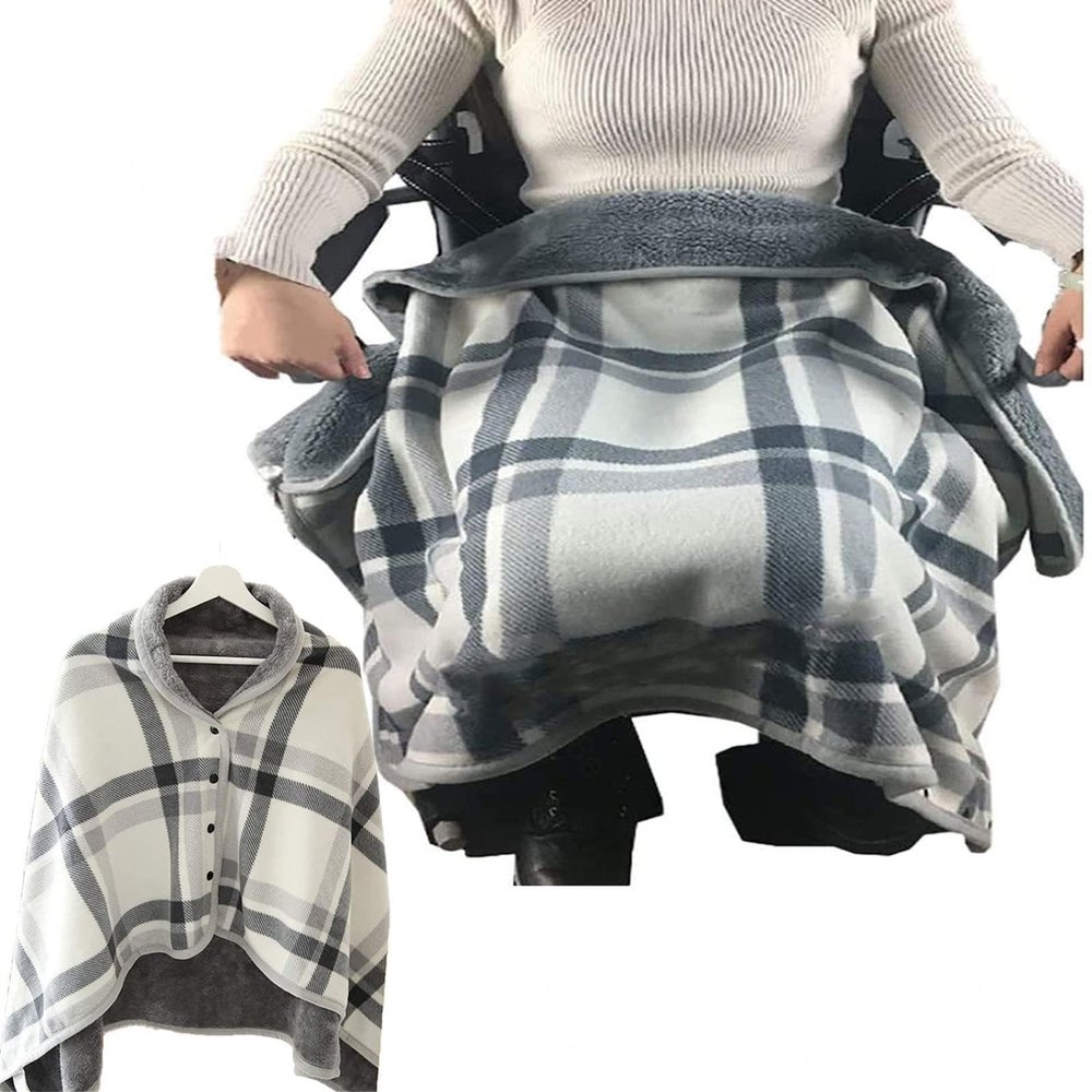 Fleece Wheelchair Blanket - Wearable Thickening Wheelchair Accessories for Adults with Buttons Soft Super Warm Wearable Blanket Adult for Home Office School Travel