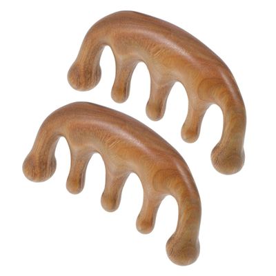 2pcs Verawood Wide Tooth Massage Comb Comfortable Scalp Massager for All Hair Types Natural Verawood Material Portable and Lightweight for Home Use