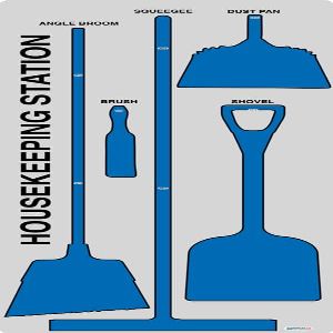 5S Housekeeping Shadow Board Broom Station V5 (Gray Board/Blue Shadows)