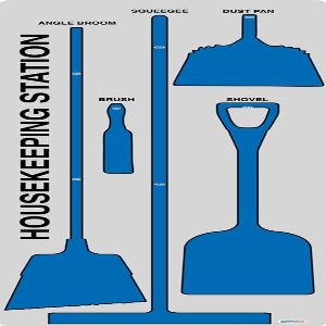5S Housekeeping Shadow Board Broom Station V5 (Gray Board/Blue Shadows)