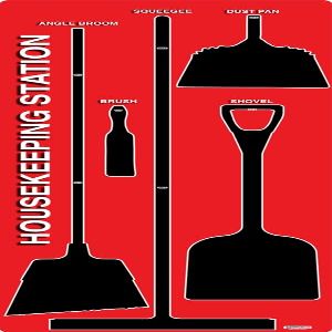 5S Housekeeping Shadow Board Broom Station V5 (Red Board/Black Shadows)