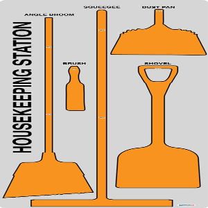 5S Housekeeping Shadow Board Broom Station V5 (Gray Board/Orange Shadows)