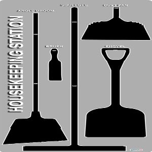 5S Housekeeping Shadow Board Broom Station V5 (Gray Board/Black Shadows with Brooms)