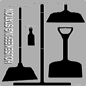 5S Housekeeping Shadow Board Broom Station V5 (Gray Board/Black Shadows with Brooms)