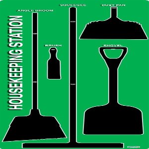 5S Housekeeping Shadow Board Broom Station V5 (Green Board/Black Shadows with Brooms)