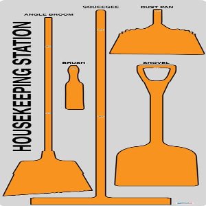 5S Housekeeping Shadow Board Broom Station V5 (Gray Board/Orange Shadows with Brooms)