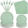 100 Count Sage Paper Plates and Napkins - Green Party Tableware Set - Disposable Plates, Napkins and Forks for Wedding, Birthday, Bridal Shower, Baby Shower - Serve 25 view 1