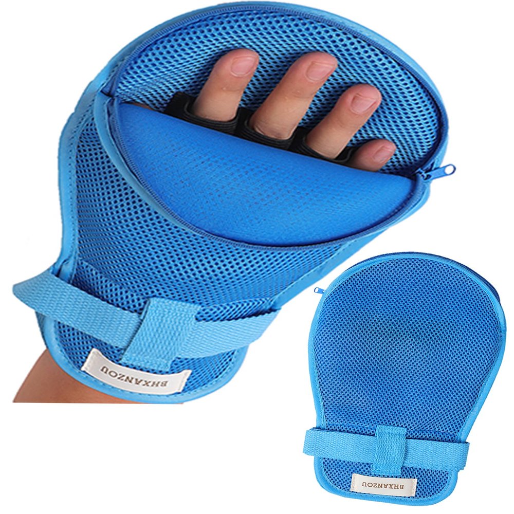 BHXANZOU Dementia Restraint Mitts - Anti-Scratch & Anti-Pull Safety Gloves for Elderly, Washable & Reusable with Finger Separation Design1Pce Blue