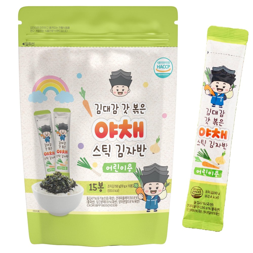 [KIMDAEGAM] Seaweed Flake Stick, Korean Traditional Seasoning/Snack, User-Friendly & Easy-Cut Packaging in Portable & Compact Size for Children, Vegetable Flavor, 5.29 oz (0.35 oz x 15ea)
