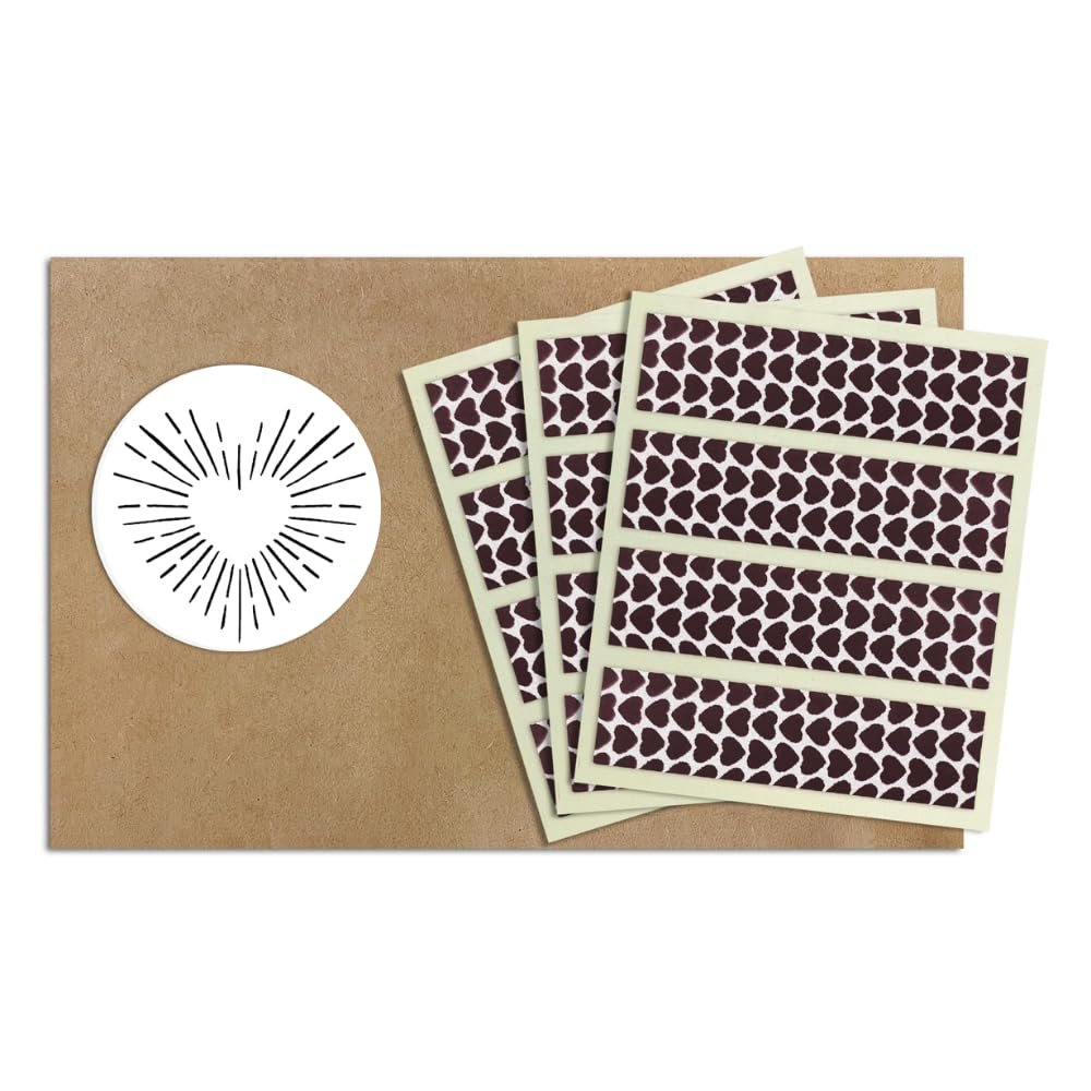2 x .5 Rectangle Unique Heart Pattern Match Striker Stickers  24 pieces | Brown Striped Match Strike Paper with Adhesive Pre-Cut in Rectangles for Easy Match Lighting | Also Available in Stripes,
