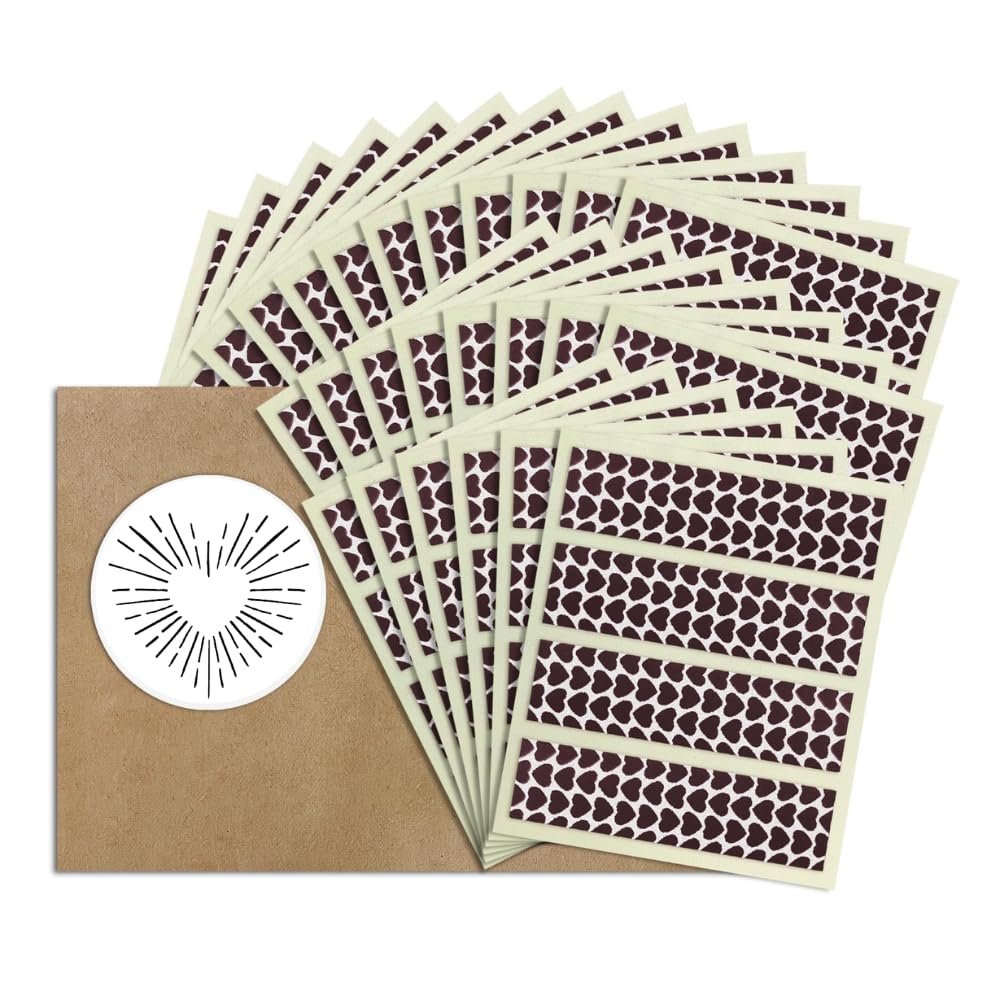 2 x .5 Rectangle Unique Heart Pattern Match Striker Stickers  100 pieces | Brown Striped Match Strike Paper with Adhesive Pre-Cut in Rectangles for Easy Match Lighting | Also Available in Stripes,