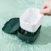 Double Layer Retainer Storage Case, Extra Large Retainer Case No Holes Denture Case Leaf Proof Mouth Guard Case with Strainer Basket Cleaning Denture Container Green view 3