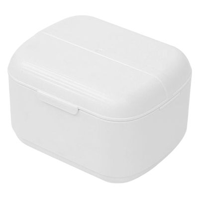 Double Layer Retainer Storage Case, Extra Large Retainer Case No Holes Denture Case Leaf Proof Mouth Guard Case with Strainer Basket Cleaning Denture Container White