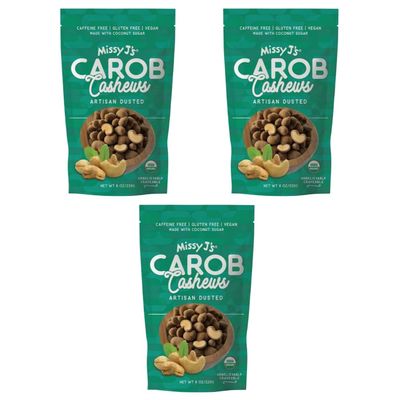 Missy J's Organic Carob Covered Cashews 8 Oz 3 Pack, Vegan Gluten Free, Substitute for Chocolate, Perfect for Snacks and Treats