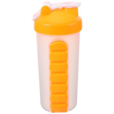 Clear Water Bottles 7 Day Pill Box Organizer with Water Bottle Weekly Dispensers Reminder Medicine Holder Portable Inserted Pill Case Bottle for Travel Gym Outdoor Orange
