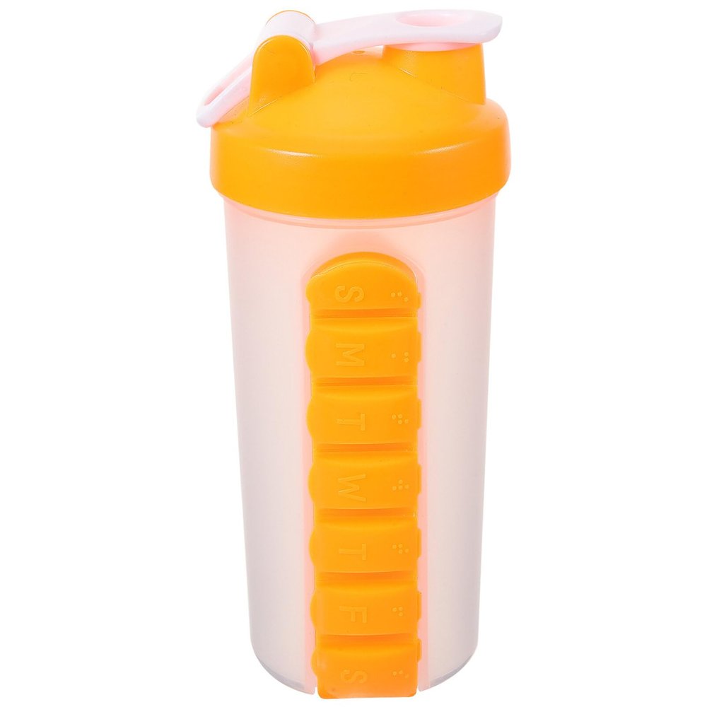 Clear Water Bottles 7 Day Pill Box Organizer with Water Bottle Weekly Dispensers Reminder Medicine Holder Portable Inserted Pill Case Bottle for Travel Gym Outdoor Orange
