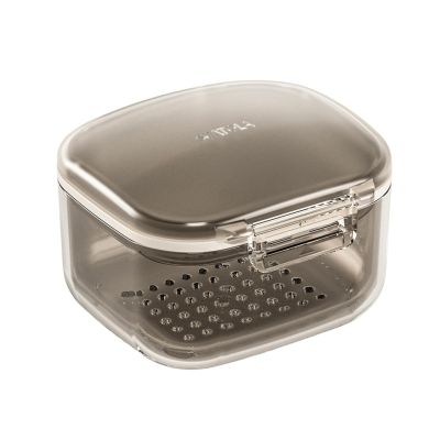 Retainer Case Retainer Cleaner Case Denture Bath Case Leaf Proof Mouth Guard Case Sports with Drain Tray Suitable for Dentures Denture Partial Dentures Traditional Braces Black B