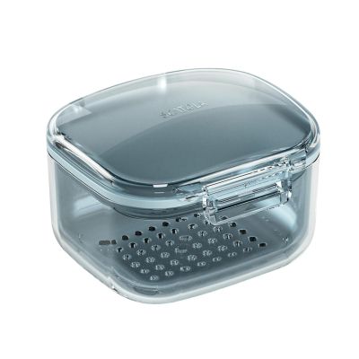 Retainer Case Retainer Cleaner Case Denture Bath Case Leaf Proof Mouth Guard Case Sports with Drain Tray Suitable for Dentures Denture Partial Dentures Traditional Braces Blue B