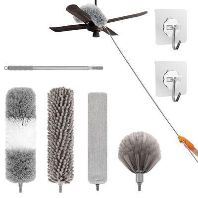 Retractable Washable Curved Microfiber Duster,Microfiber Duster with Extension Pole,Microfiber Feather Duster,Reusable Bendable Washable Dusters,for Cleaning Ceiling Fan, High Ceiling (Set-D(5PCS))